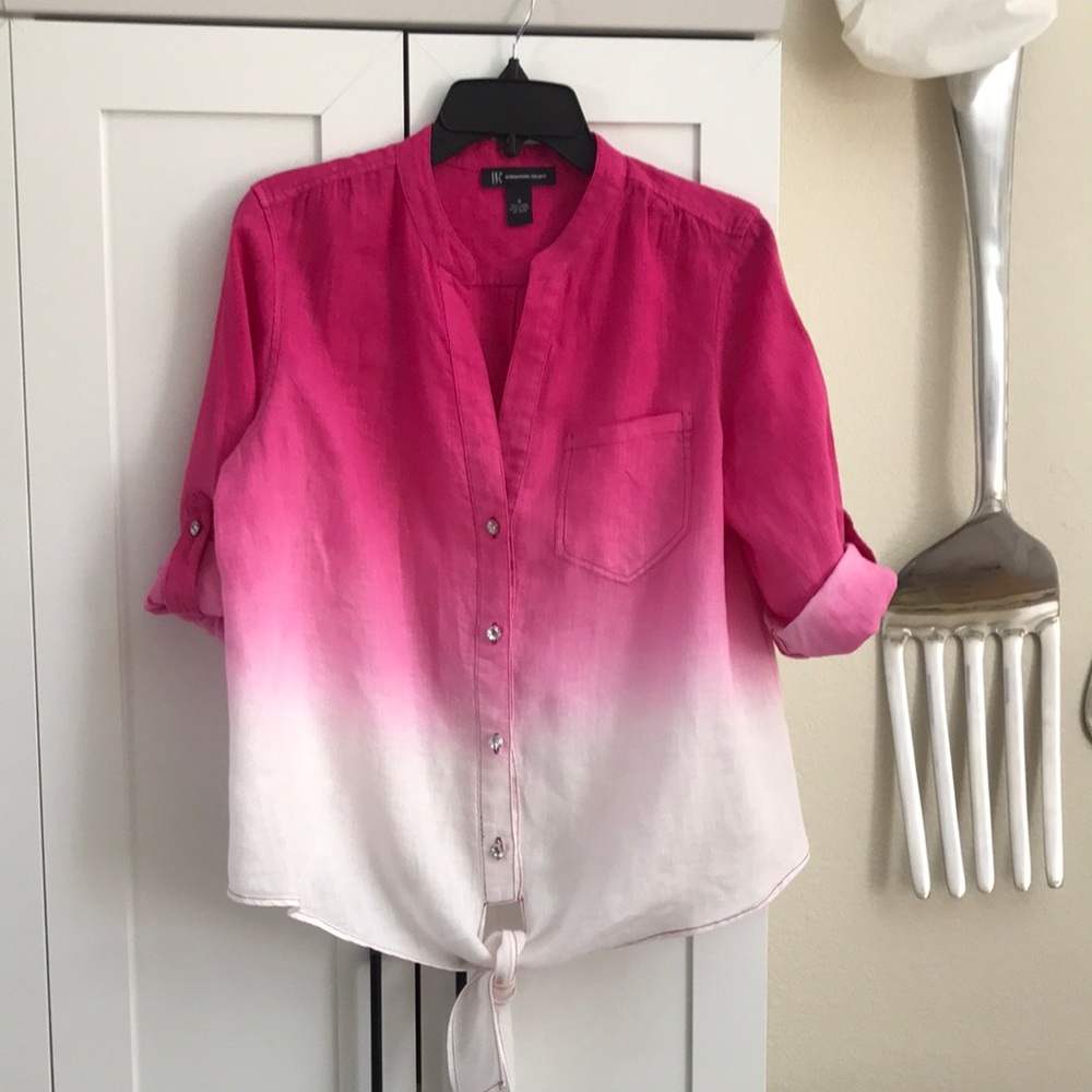 LOFT Pink Ombre Tie-Front Blouse